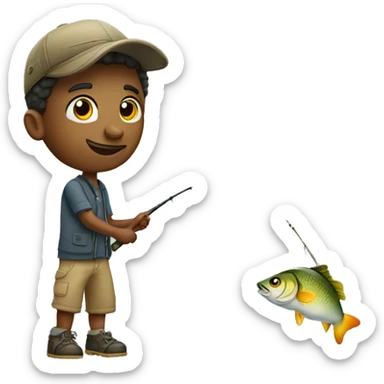 Young man fishing a big fish sticker