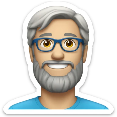 bearded white man with blue glasses, dark hair, smiling  sticker