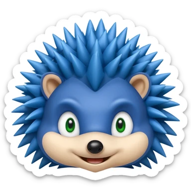 Blue anthropomorphic hedgehog, spiky hair, large green eyes, confident smile. sticker