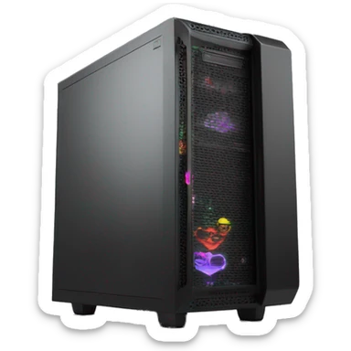 Black gaming PC mid-tower case with RGB sticker