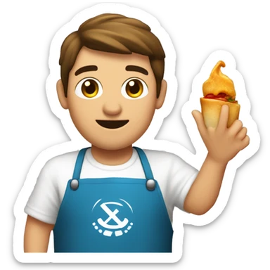 Un chico rubio con un embudo de cocina en la mano sticker