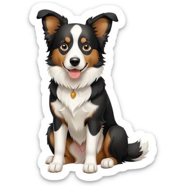 Sitting Border Collie dog with only one black ear, the other ear is white, emphasized asymmetrical ear coloring sticker