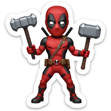 Deadpool holding thors hammer sticker