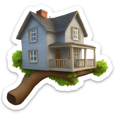 a house on a branch, with the letters 'EV' on the house sticker