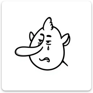 tengu face with exaggerated nose crying, simple lines, just the face sticker