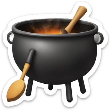 smoldering cauldron with wooden spoon stirring i sticker