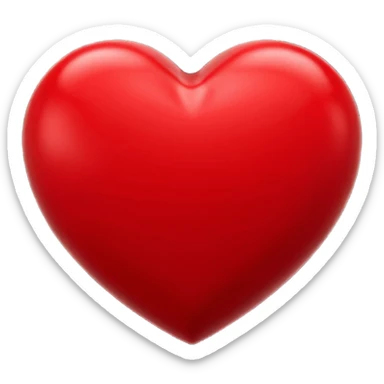 Un icono 3D de un corazón rojo brillante, estilo minimalista y moderno, textura suave y plástica (estilo claymorphism), iluminación de estudio con reflejos suaves, renderizado hiperrealista en alta resolución (8k), sobre un fondo de color sólido y contrastante sticker