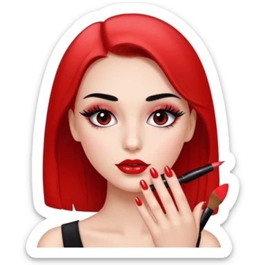 Girl doing make up with glossy nails and eyelashes sticker