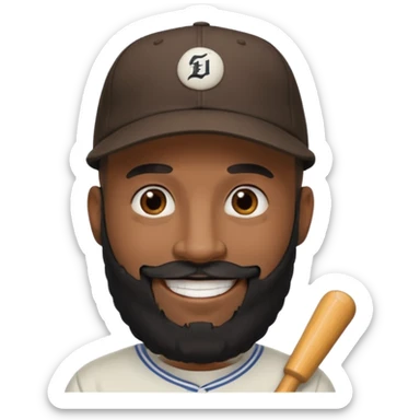 Dark Medium skin bald man with long black beard backwards baseball hat  sticker