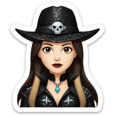Van Helsing from Dracula with long dark brown hair, black sequin outfit sticker