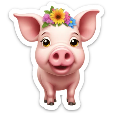 Pretty pig with flower on head sticker
