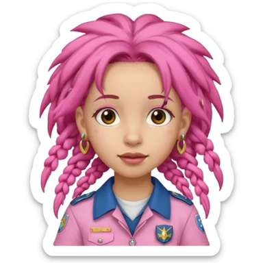 scout girl with pretty pink uniform, pink dreadlocks, and big earrings sticker
