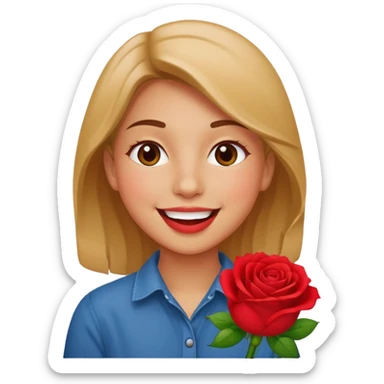 Happy face with rose in mouth sticker