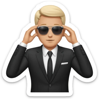 white man in formal suit wearing sunglasses resting with hands behind head sticker