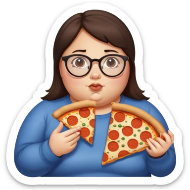 Fat brunette girl with glasses and acne eating pizza sticker