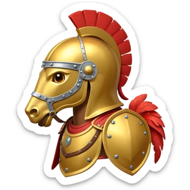 An emoji of a powerful Roman warhorse in full armor, with a feathered helmet. sticker