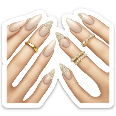 Classy almond French tip nails with gold and diamond rings  sticker