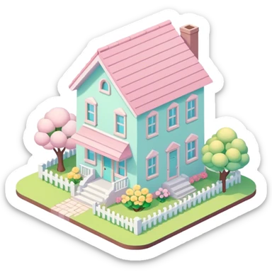 Isometric pastel springtime house sticker