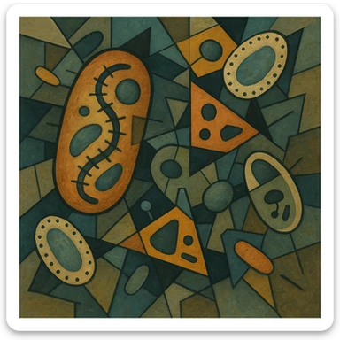 bacteria with cell organs, geometric shapes, cubist abstraction style sticker