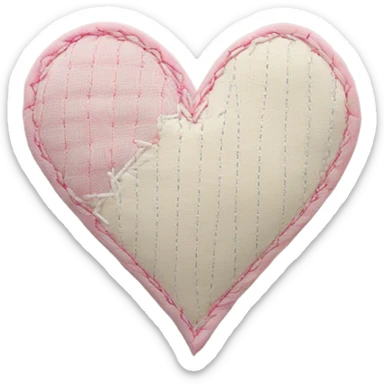 Fabric cream and pink heart with white stitching patchwork patches sticker