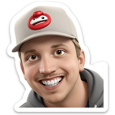 smiling boy in baseball cap sticker