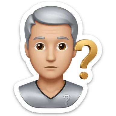 bust of a man with a question mark sticker