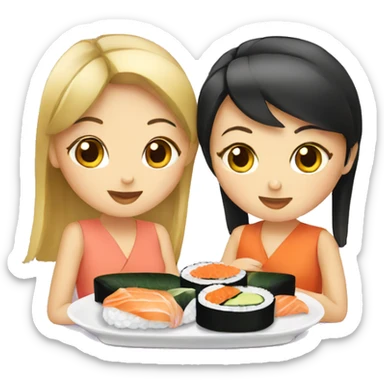 two girls eating sushi sticker