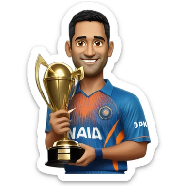 MS dhoni with trophy sticker