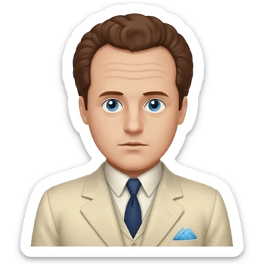 Sergei Eisenstein with blue eyes, brown hair, ivory suit  sticker