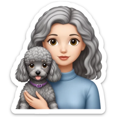 A beautiful American-style girl has streaked hair and a miniature gray Poodle. sticker