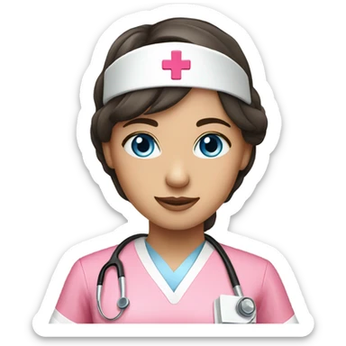 Brunette blue eyed nurse wearing pink  sticker