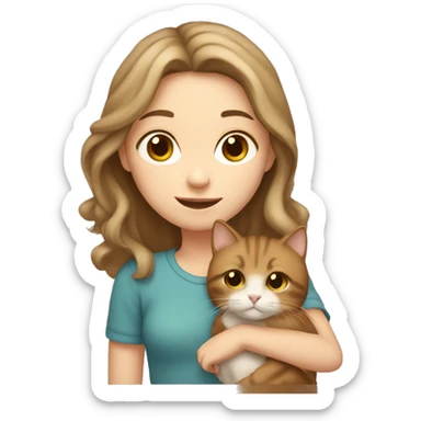 Pale brown haired girl holding brown cat sticker