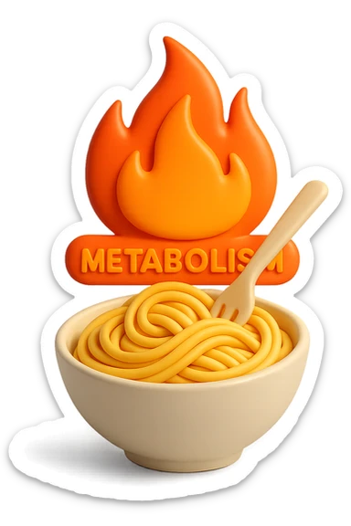 fiamma di metabolismo con bowl di pasta 3d sticker