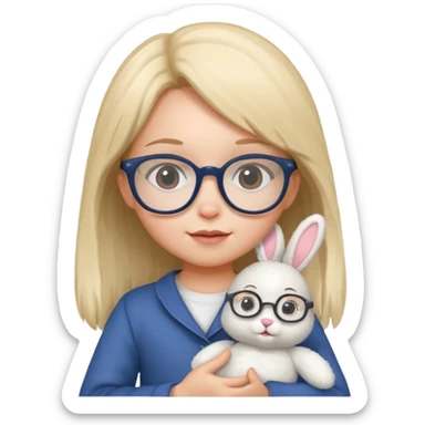 Girl kid with glasses → holding a toy rabbit sticker