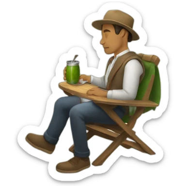Hombre sentado tomando yerba mate en una silla  sticker