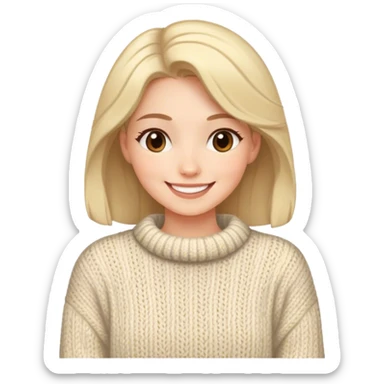 Woman wearing a cozy sweater, smiling kindly sticker
