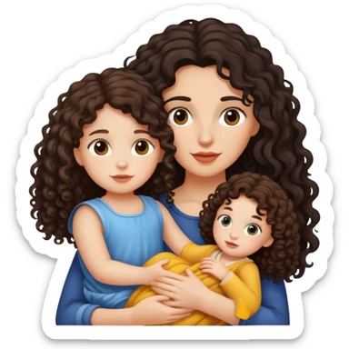 Girl in curly long dark hair holding her daughter  sticker