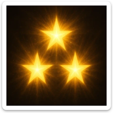 three stars arranged in a triangle, shining brightly, aura of majesty, glowing, radiant sticker