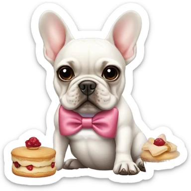 French bulldog that’s wearing a bow and has French pastries  sticker