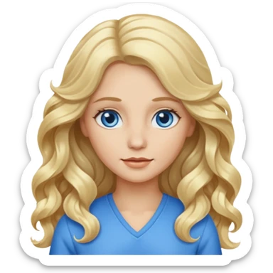 White female with long blonde wavy hair and blue eyes sticker