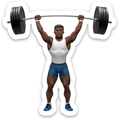 Emblem representing weightlifting with a strong athlete in a classic lifting stance, holding a barbell overhead. Dynamic, powerful pose with a focus on strength. Clean lines, bold silhouette, and transparent background, symbolizing the intensity and discipline of the sport sticker