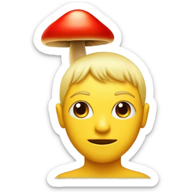 yellow face with a red mushroom in place of hair sticker