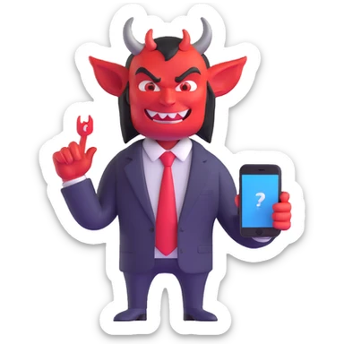 devilish character in business suit selling digital products sticker