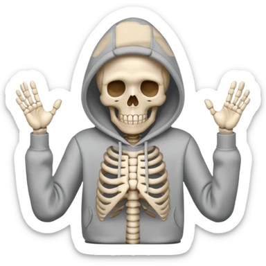 The shrug emoji but a skeleton with a black hoodie sticker
