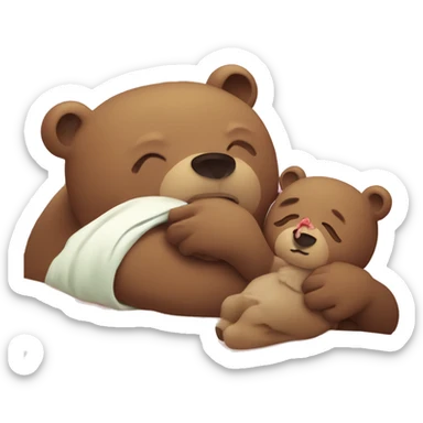 mama bear taking care of her sick bear cub sticker