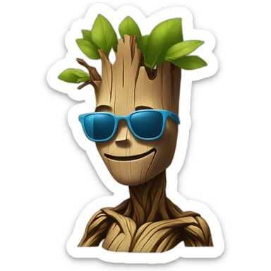 Groot with Jean hat sunglass and teeshirt  sticker