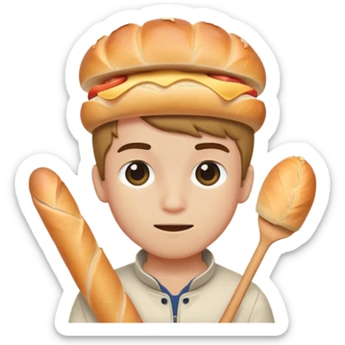boy getting bonked on the head with a baguette stick sticker