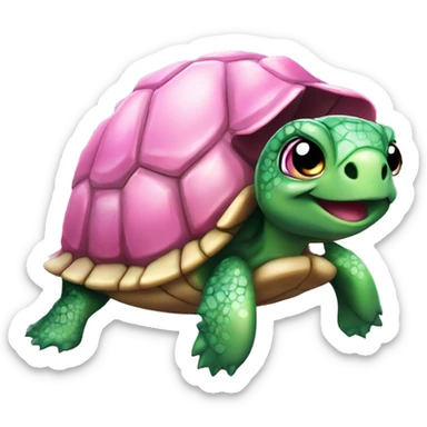 cute turtle, with a green sparkly shell, a small bow pink bow on its head sticker