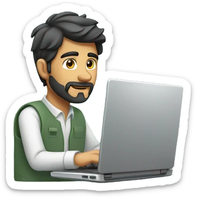 pakistani man working on laptop. straight angle sticker