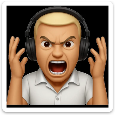 Make the bold guy with headphones look angrier and more intense while screaming in the style of apple emojis. sticker